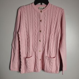 Classic Elements Pink Knit Cardigan Sweater With Gold Buttons Womens Size Small